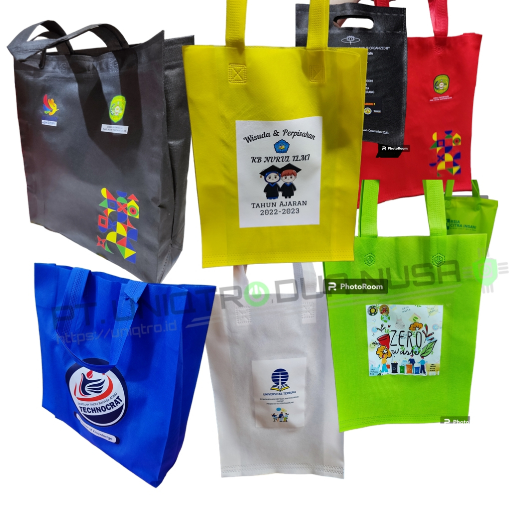 

Tas Spunbond + Sablon Satuan, Goodie Bag Custom Berbagai Ukuran