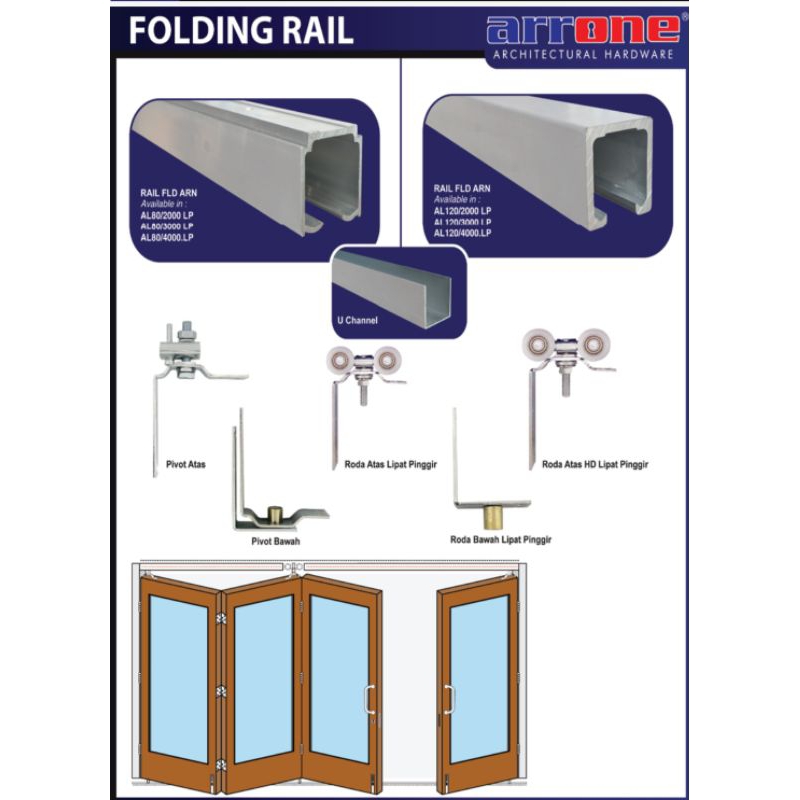 Paket Folding Rail/Rel Pintu Lipat Sliding Aluminium Gantung Warna Hitam