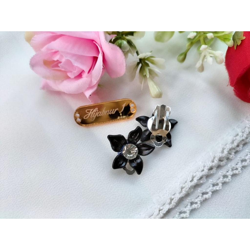 Hijabnur1 - Sepasang Anting klip Handmade - Anting Jepit Hijab Bunga kecil