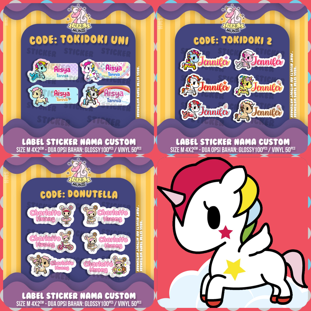 

Sticker Label Nama Custom - Tokidoki Unicorno Donutella (100pcs+) Name Stiker