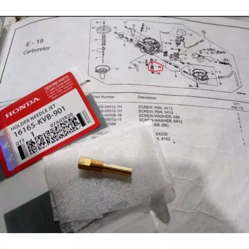 HOLDER NEEDLE JET BEAT VARIO 110 SCOOPY SPACY 16165KVB901