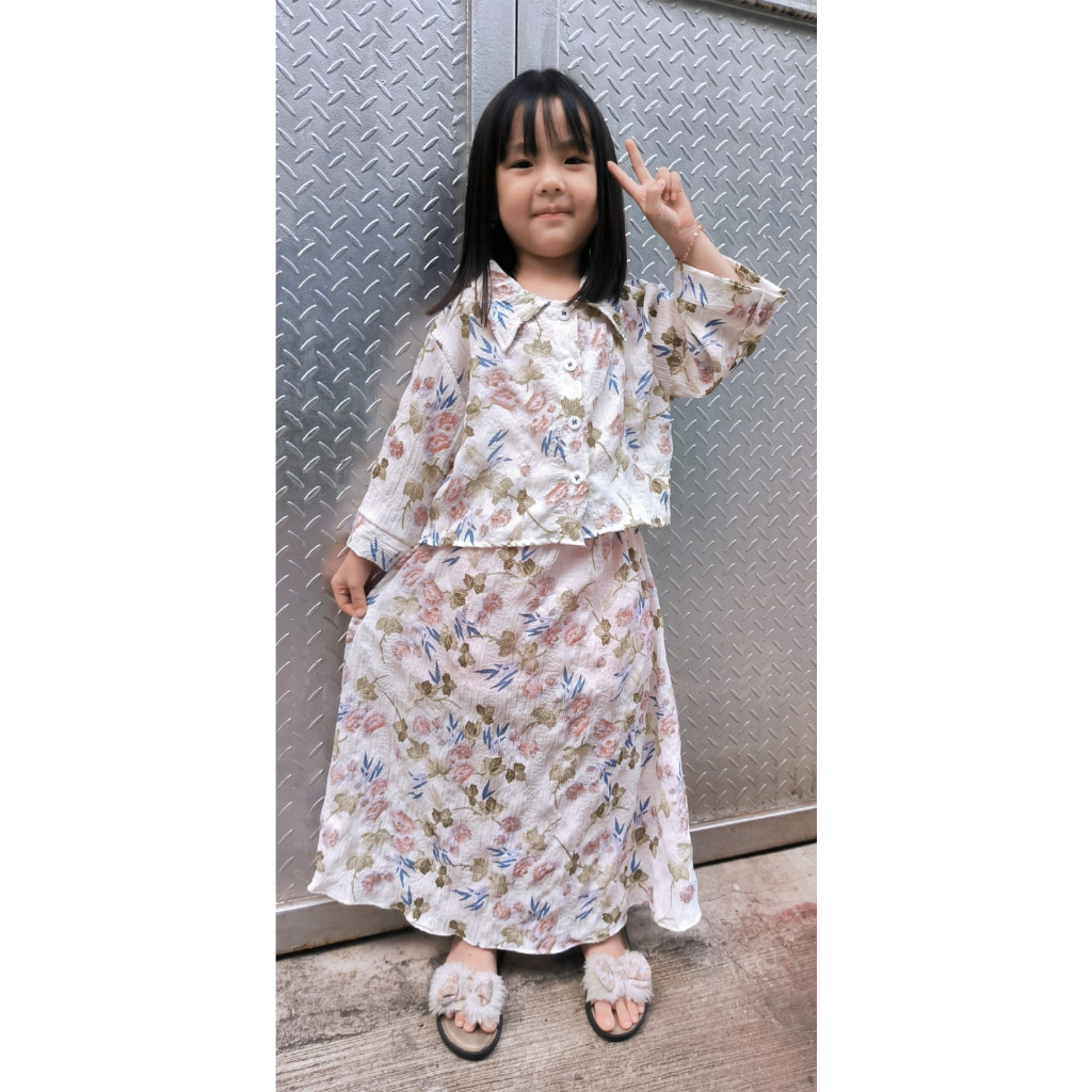 MOMOGI-SETELAN ROK ANAK VINTAGE / SETELAN ROK ANAK KEMEJA CROP KOREAN STYLE/ SETELAN ROK BAHAN CRINCKLE / Usia 4th-Anak Tanggung