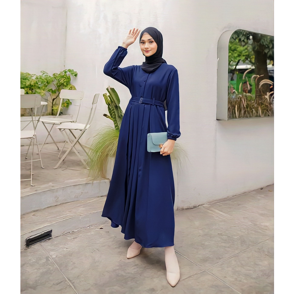 Gamis Wanita Muslim  Dress Model Sadrina Monna Belt Jumbo Kain Moscrepe Adem Lembut Best Seller