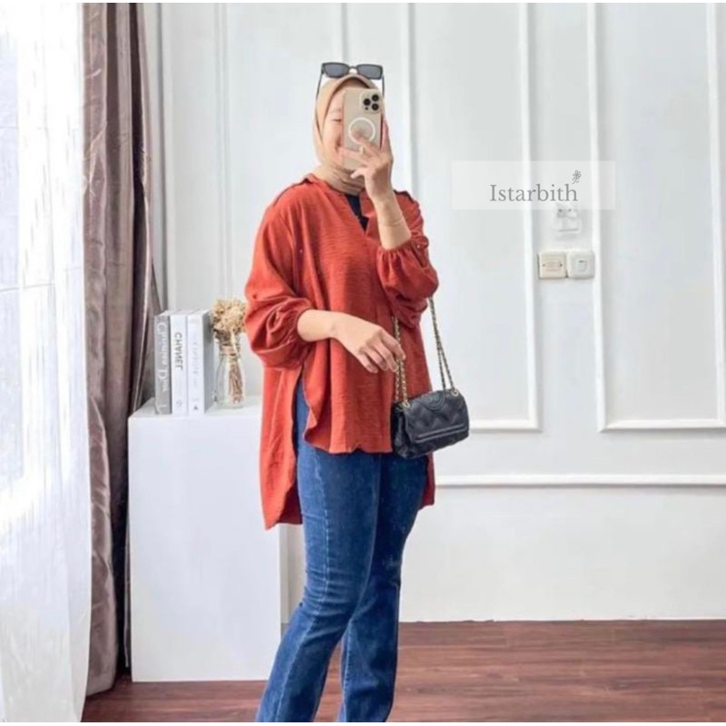 Kemeja Blouse Wanita - Livia Blouse Crinkle Airflow - Outer Wanita Korean Style