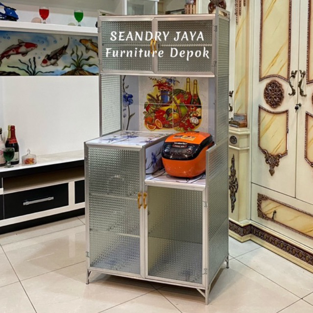 Rak piring kaca aluminium dapur 2 pintu/Lemari makan/sayur/dapur/kichen set/ruang kecil/minimalis/kr
