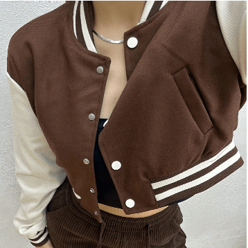 2 warna Korean Style jaket baseball wanita oversize Crop Kotak-kotak Jaket