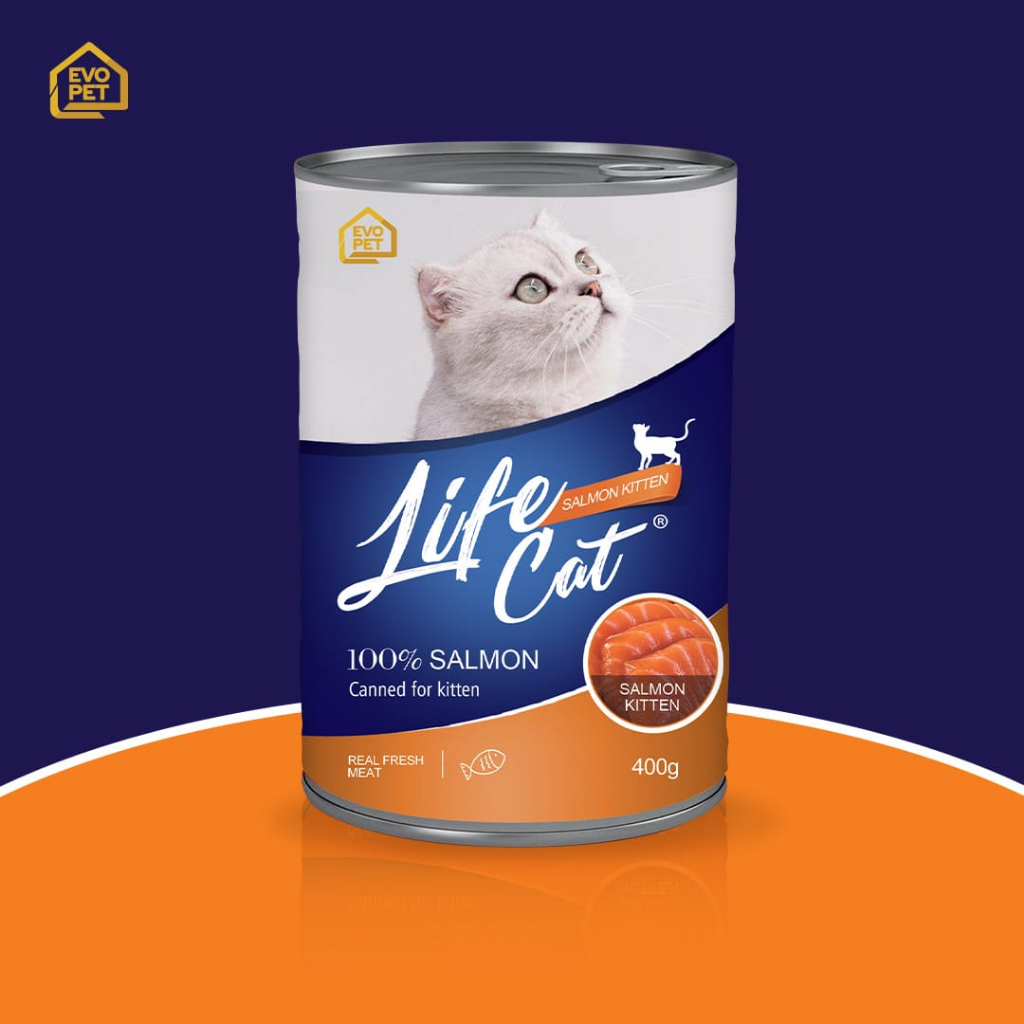 GRAB/GO-JEK ( 24 KALENG / 1 DUS ) Makanan Kucing Life Cat Kaleng Salmon Kitten 400G Wet Food