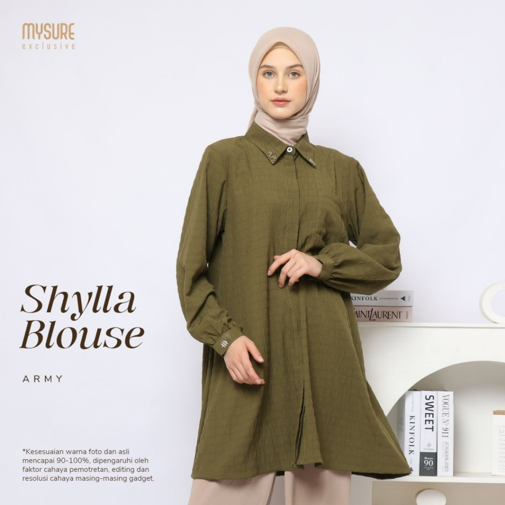 Mysure-Shylla Blouse Exclusive Choco Pink-Army-Black Alora Crinkle Tunik Wanita Remaja Terbaru Musli