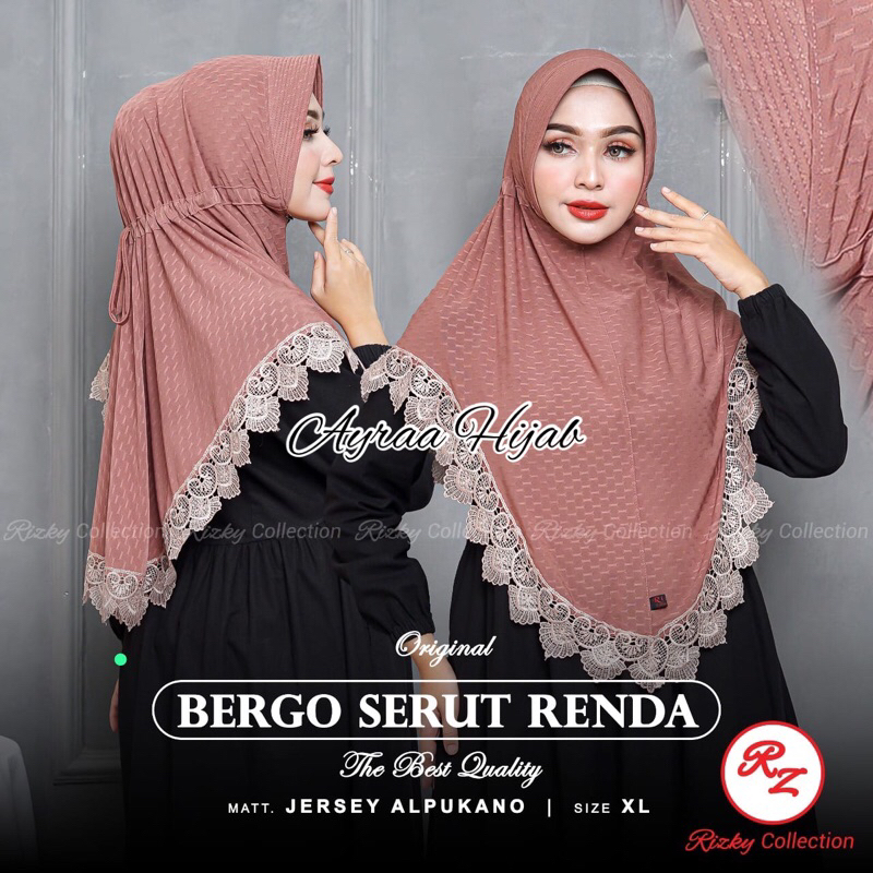 Ayraa Hijab❣️ Jilbab Instan Bergo Serut Renda Original Rizky Collection