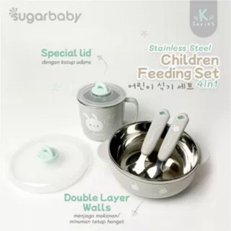 Sugar Baby Stainless Steel Children Feeding Set 4in1 (K-Series) / Set Alat Makan Bayi