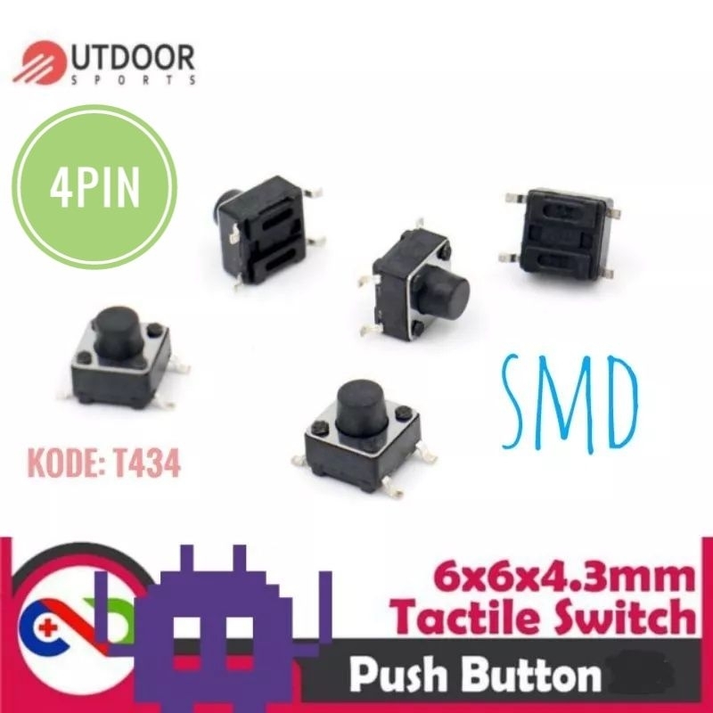 Saklar Tekan 6x6x4.3mm 4 Pin SMD SMT PCB Tactile Switch On Off
