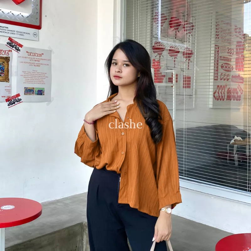 Kemeja Wanita Oversize Baby Crush Lengan Panjang / Baju Atasan Wanita Korean Style / Blouse Wanita Baby Crush / Pakaian Cewek Terbaru Kekinian