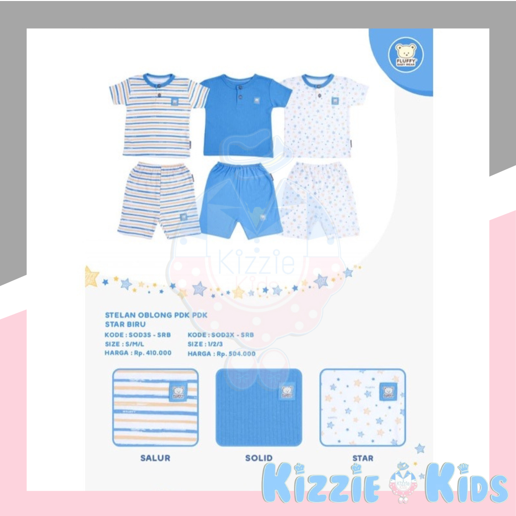 Fluffy Setelan Oblong (3STEL) Motif Salur - Polos - Star PENDEK-PENDEK/PENDEK-PANJANG/PANJANG-PANJANG/Baju Anak Bayi