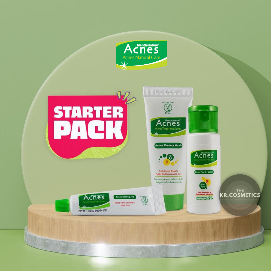 Acnes Starter Pack paket travel (Creamy Wash + Powder Lotion + Sealing Jell) 3in1