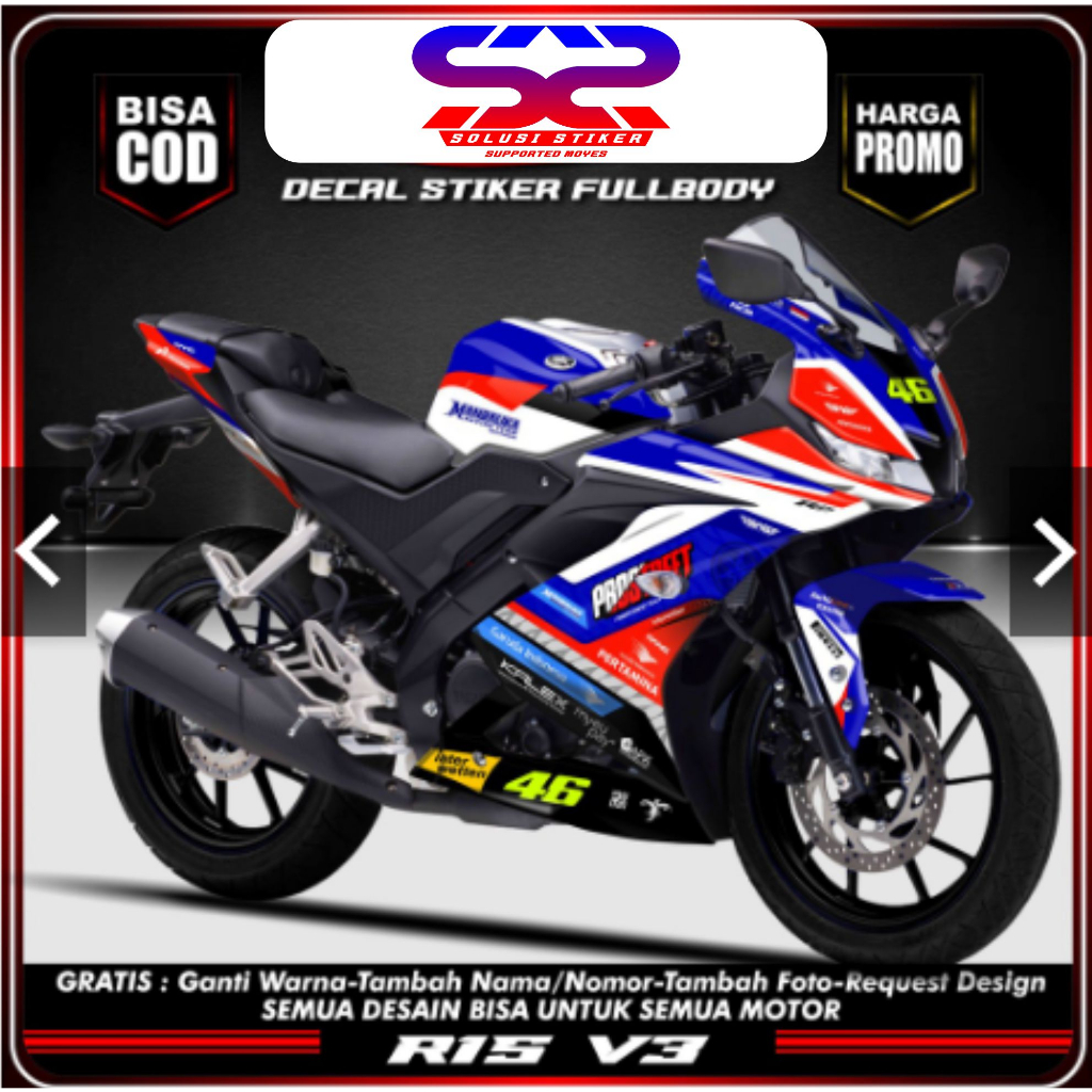 [COD] Stiker Decal Yamaha R15 V3 Desaind Biru FullBody Decal Motor Yamaha R15 V3 FullBody