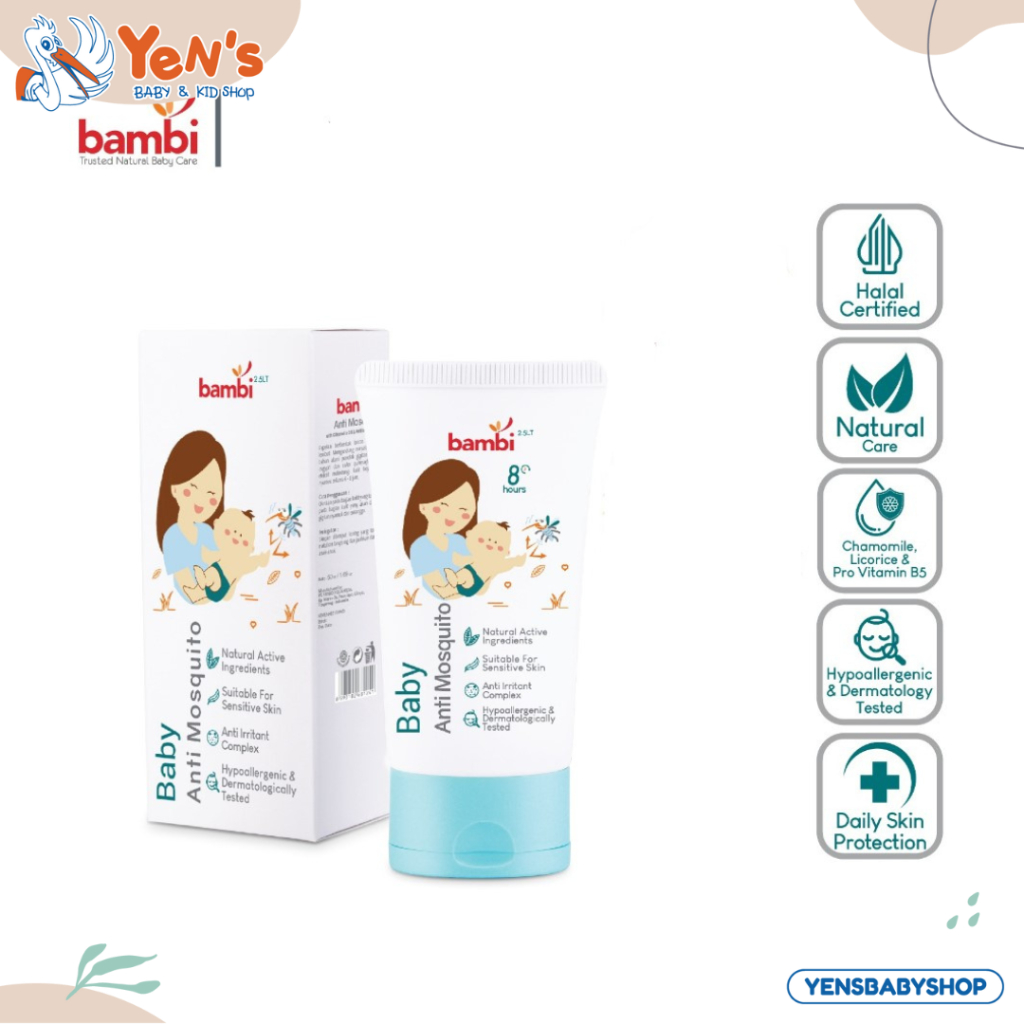 Bambi Baby Anti Mosquito Lotion with Citronella Oil &amp; Anti Irritant Complex 50ml | Lotion Anti Nyamuk Bayi Kulit Normal - Sensitif