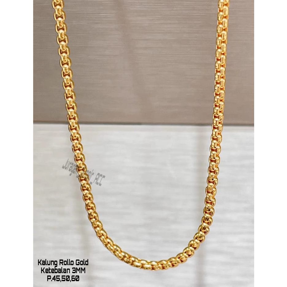 Kalung Rollo Polos Gold Silver tren Anti Karat Anti Luntur