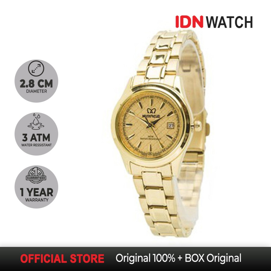 Jam Tangan Mirage Analog Fashion Wanita Gold Emas 8520L Klasik Smartcasual Style