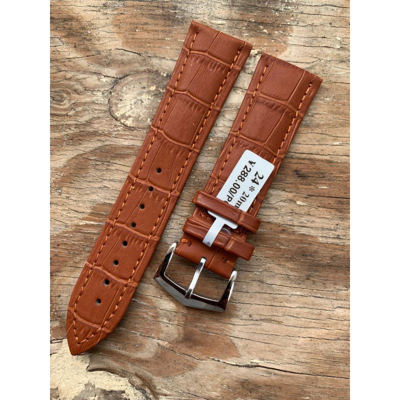 Stap tali jam tangan kulit import buckle istimewa Tan 24mm