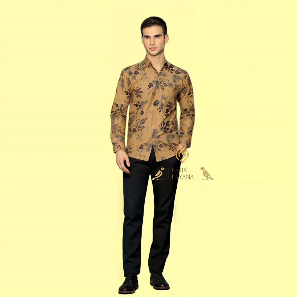 Kemeja Batik Layana Motif Godongan CreamCoklat Slimfit Premium