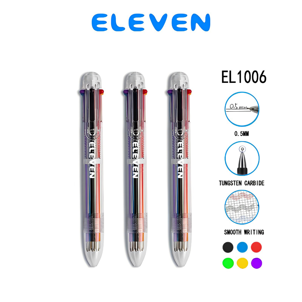 

ELEVEN Pulpen Ballpoint 6 warna - 0,7mm Ujung Bundar