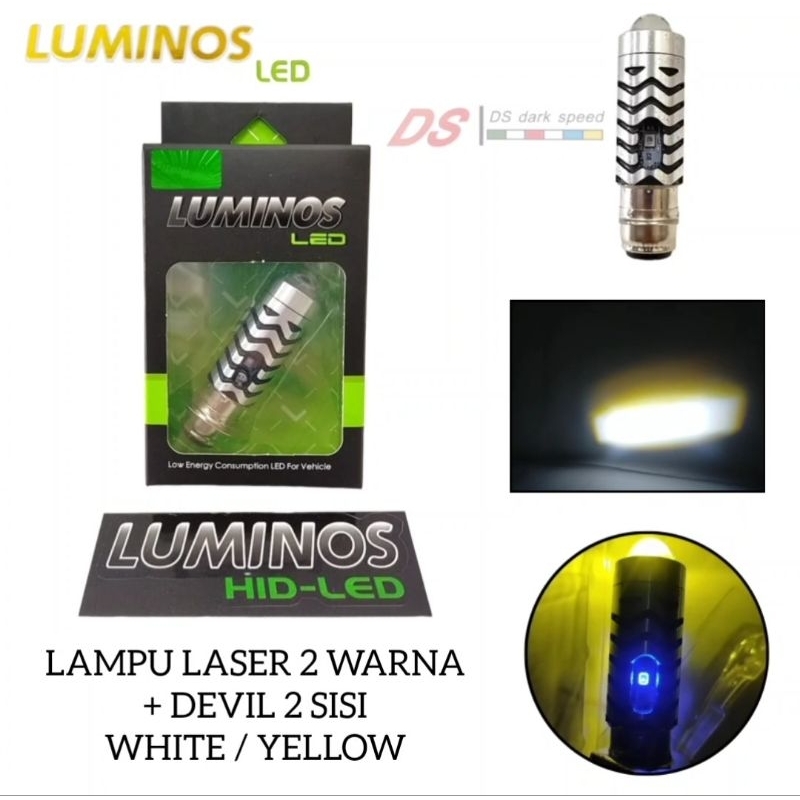 LAMPU LED DEPAN MOTOR H6 LS2 LS3 LASER HI LOW LUMINOS DC DOUBLE COLOR WHITE YELLOW + LAMPU SENJA BIR