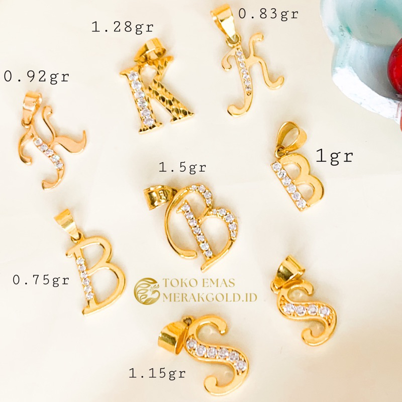 Liontin Emas Huruf S K M D R T Y F R Alphabet Liontin Huruf Terlengkap Emas Kadar 375