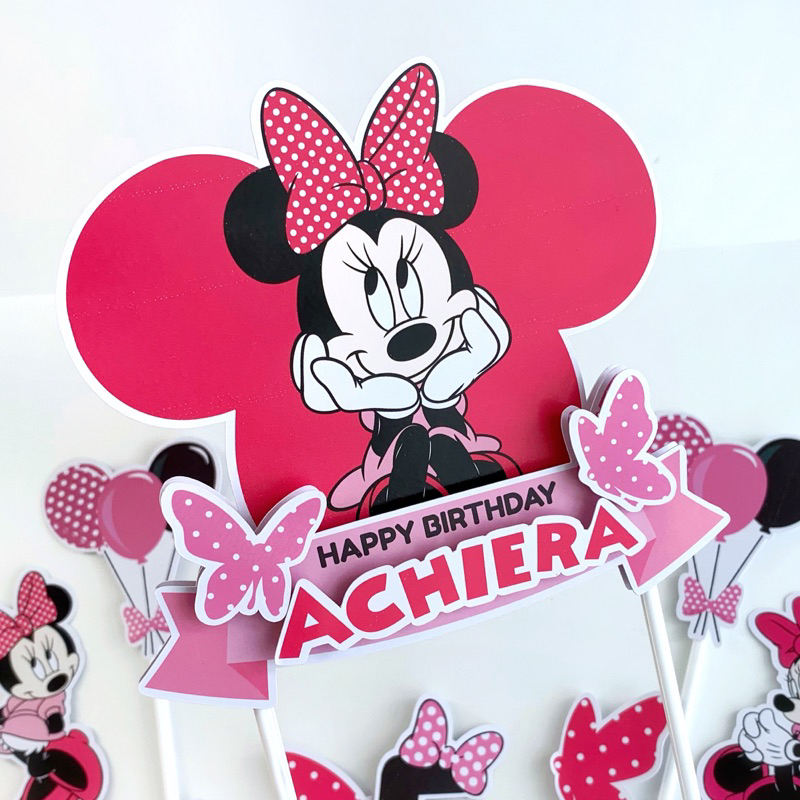 Cake Topper 3D Karakter Minnie Mouse Mickey Mouse Hiasan Cake Ulang Tahun Tusukan Kue Pink