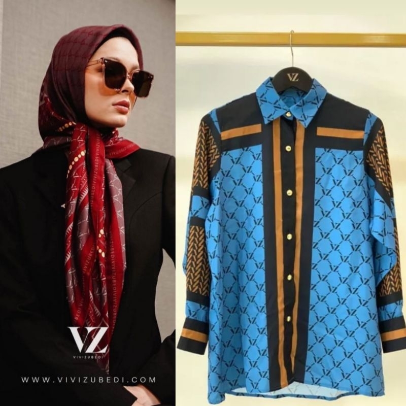 BEST DEAL Preloved Bundling Quimby Scarf Maroon VZ + Monoline Top Steel Blue Vivizubedi Vivi Zubedi 