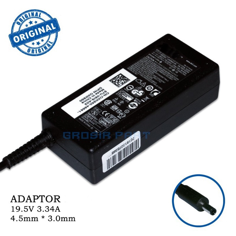 Adaptor Charger Dell 19.5V 3.34A DC 4.5x3.0mm jarum