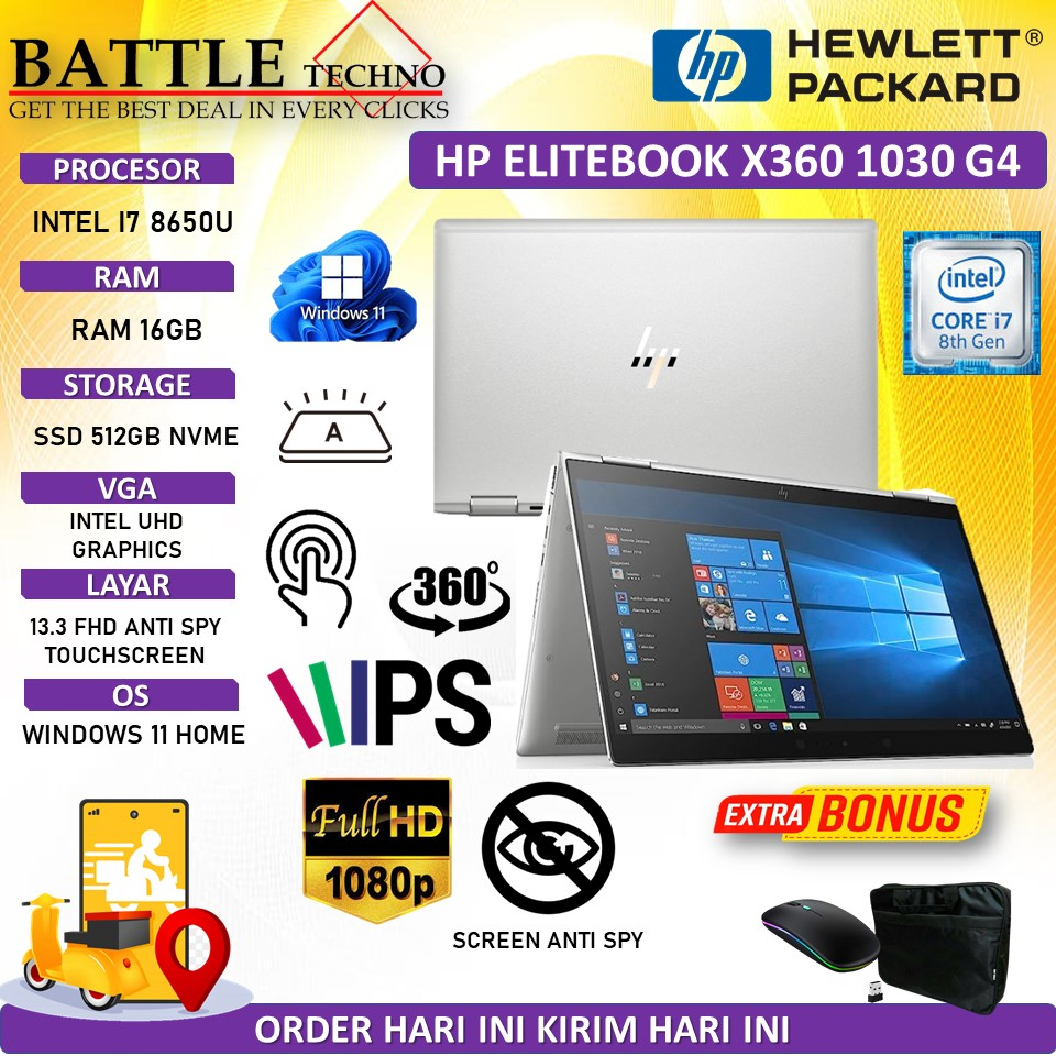 LAPTOP MURAH HP ELITEBOOK INTEL I7 8650U 16GB 1TB SSD FHD TOUCHSCREEN WIN11PRO