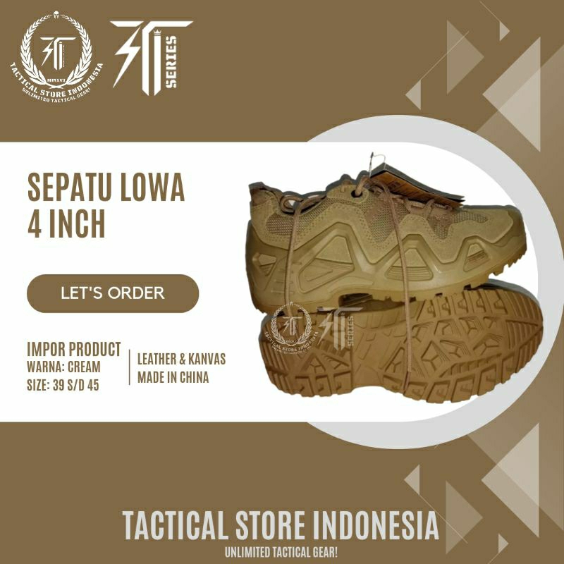 Sepatu Tactical Lowa China 4 Inch - Hitam / Hijau / Cream