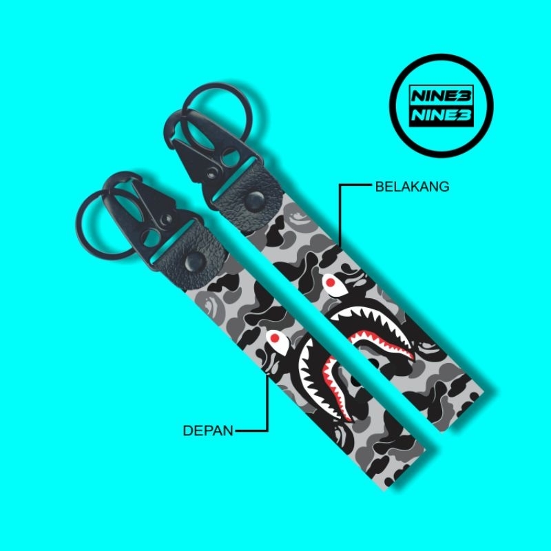 GANTUNGAN KUNCI MOTOR MOBIL BAPE SHARK PREMIUM KEYCHAIN GANCI LOGO BAPE SHARK