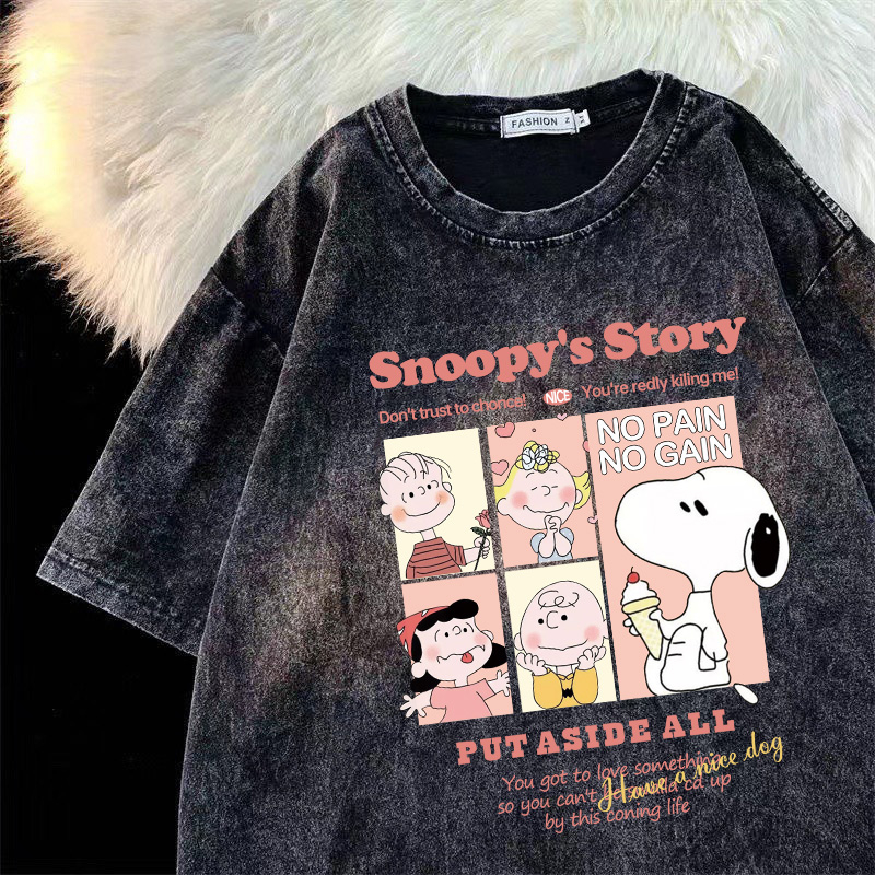 RDGF OVERSIZE WASHED T-Shirt fashion snoopy kaos wanita katun murni Hitam Mode/A0140