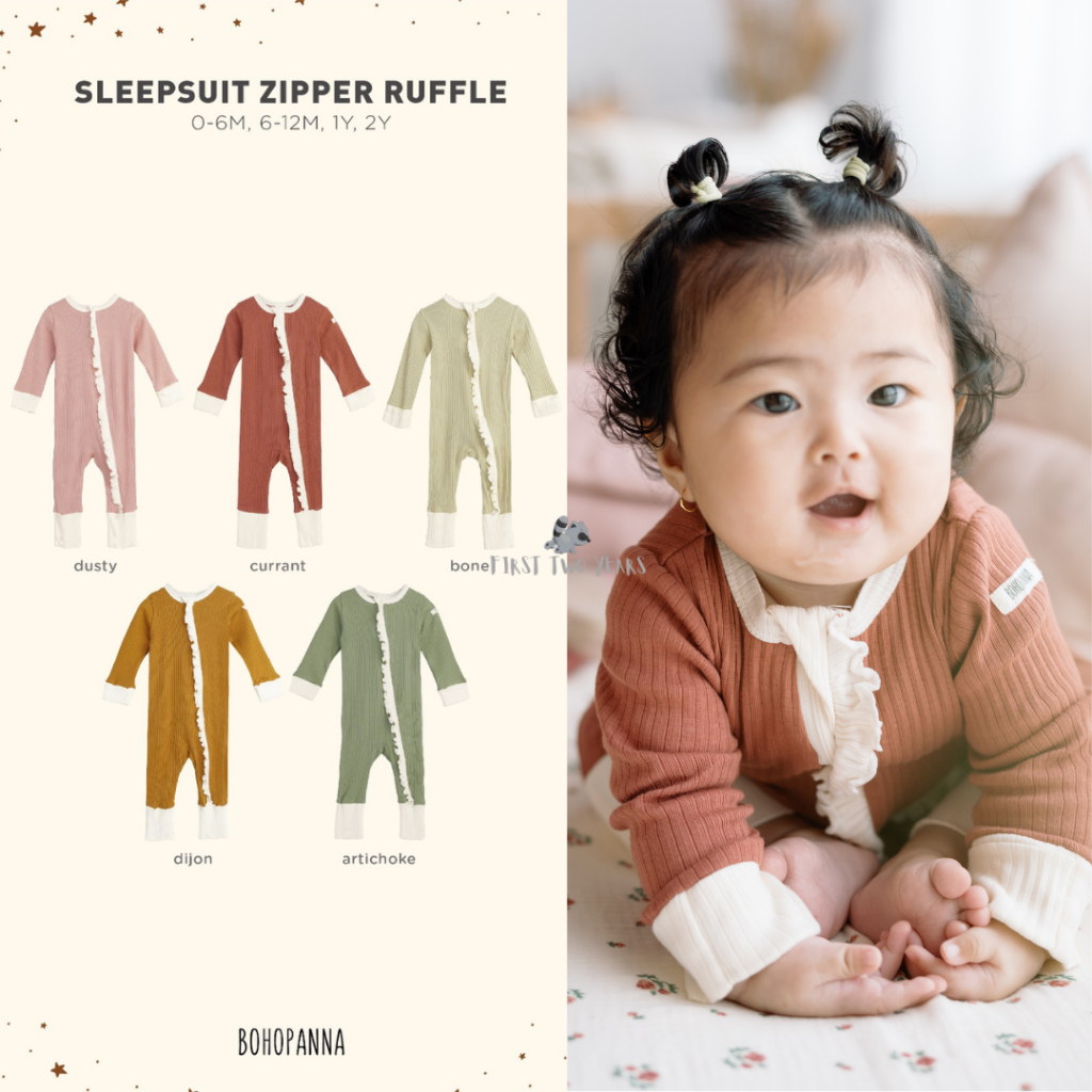 Bohopanna - Sleepsuit Zipper Ruffle Polos / Baju Tidur Anak Perempuan