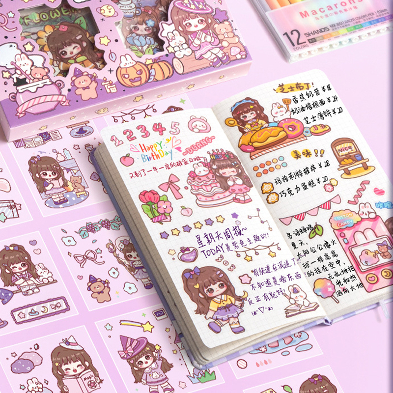 Stiker Motif Kartun Korea Lucu Anti Air 1 box 100lbr /Dekorasi Handbook Scrapbook DIY/Stiker kartun tahan air PET