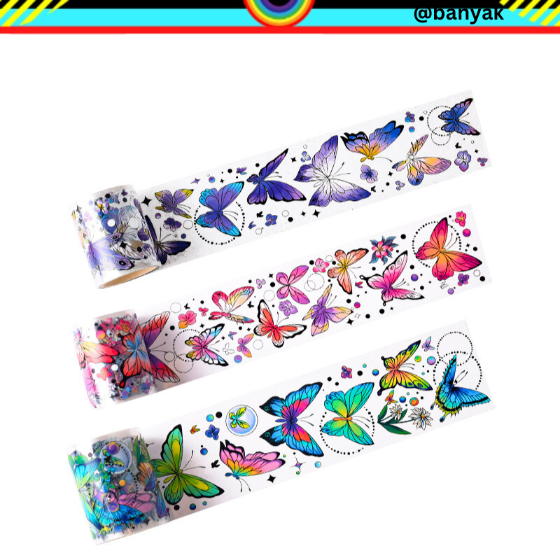 STIKER JOURNALING PET ROLL TRANSPARANT MOTIF BUTTERFLY CLASSIC RETRO VINTAGE @banyak