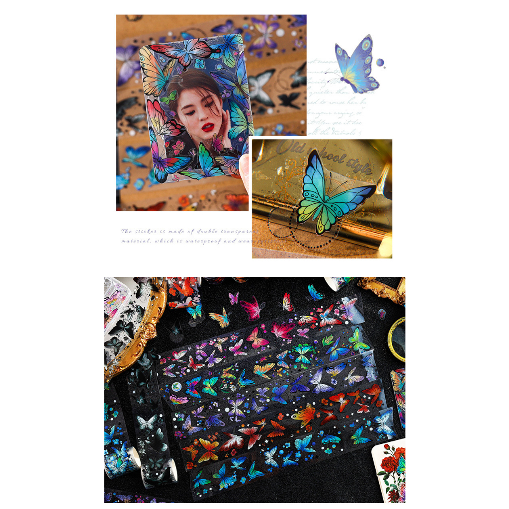 STIKER JOURNALING PET ROLL TRANSPARANT MOTIF BUTTERFLY CLASSIC RETRO VINTAGE @banyak