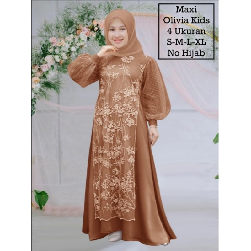 Pakaian Muslim Anak Wanita Dan Remaja Abg Perempuan Terbaru Kekinian/Maxi Olivia Kids 4 Ukuran S-M-L-XL/Matt Moscrepe Mix Brokat Mutiara Dan Tille Onde