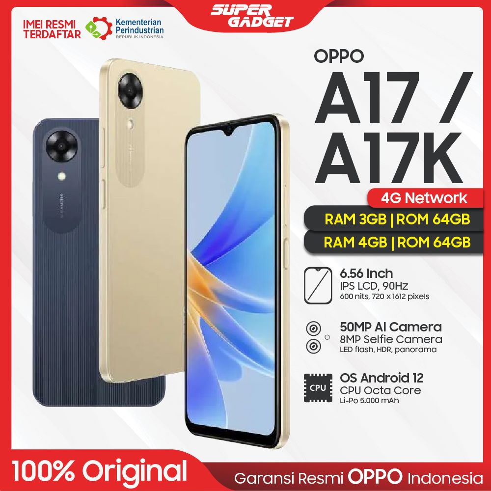 OPPO A17 3/64 4/64 RAM 3 4 ROM 64 GB 4GB 64GB HP Smartphone Android