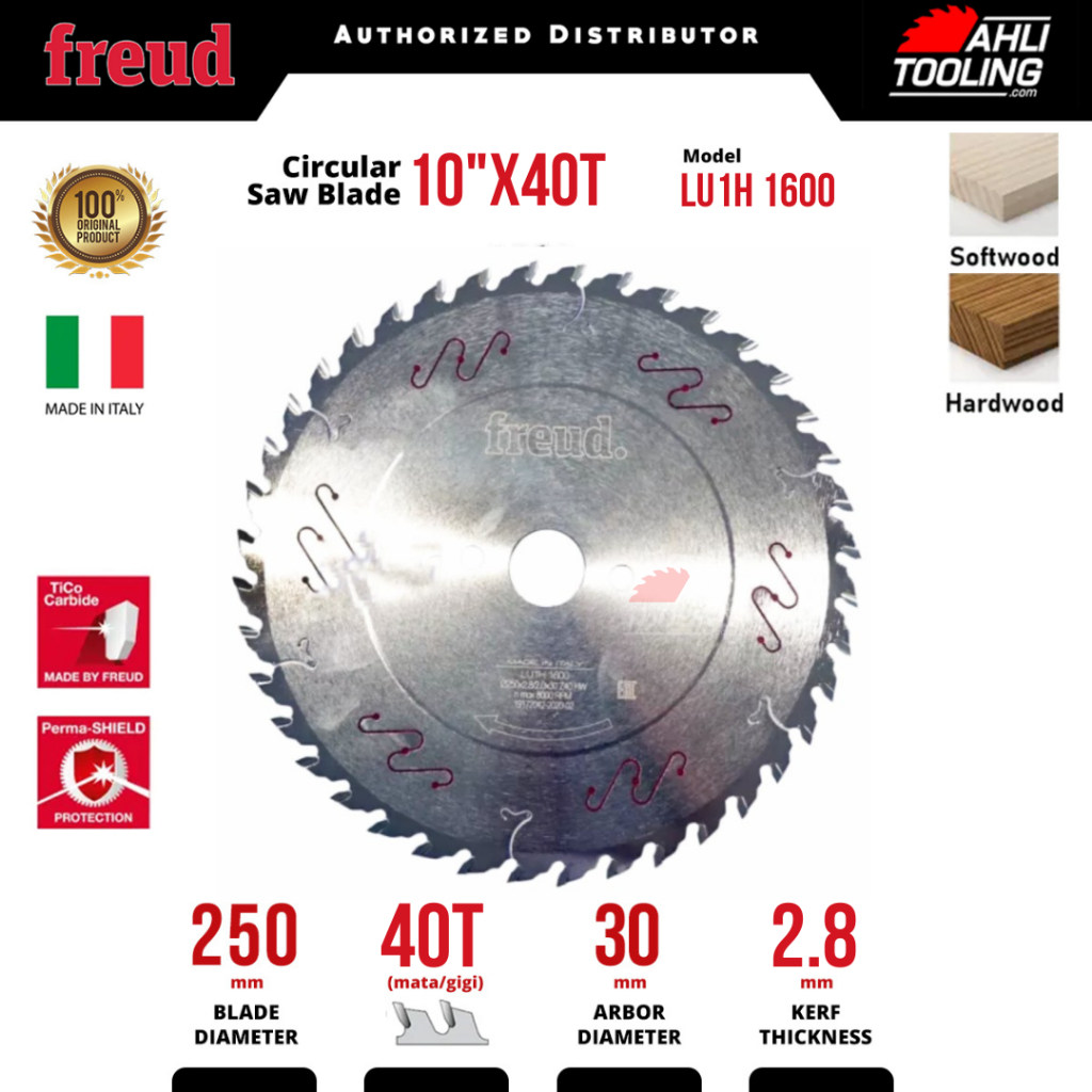 Circular Saw Blade 10 inci X 40 T Gigi, As 30 mm - Pisau Gergaji 250mm Freud Italy