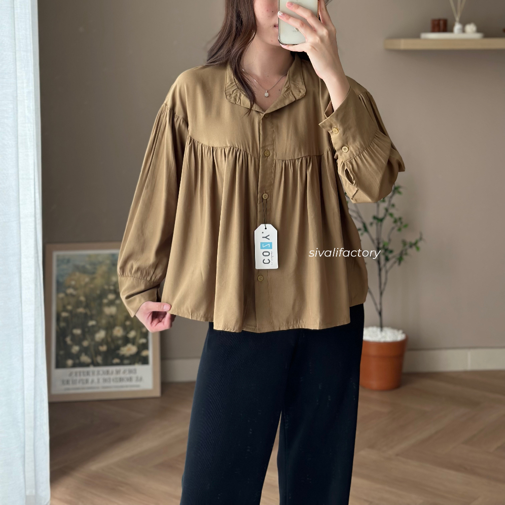 SIVALI Keira Top - Atasan Blouse Kemeja Wanita Polos Adem | Kemeja Kerja Lengan Panjang