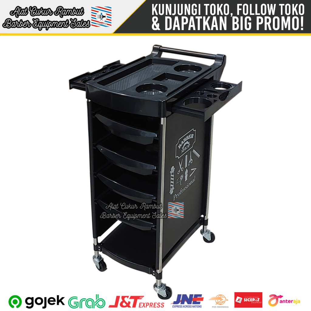 Trolley Trolly Troli Rak Dorong Alat Barber  Barbershop Salon Cukur Rambut 5 Susun