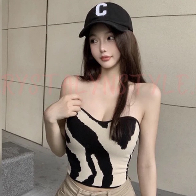 *CRYSTALYN* Tank Top / Dalaman Wanita / Atasan / Crop Top / Kemben Sexy Rajut Knit Motif Sapi