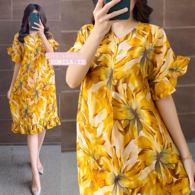 NEW MIDI DRESS RUFFLE BOHEMIA. BUSUI LENGAN PENDEK SETALI. RAYON SUPER BANDUNG. FLORAL