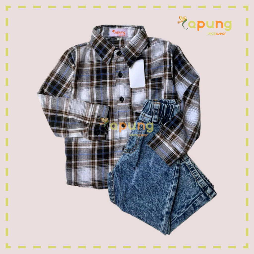 (capung kidswear) Kemeja Anak Laki-Laki dan Perempuan Kotak Flanel Lengan Panjang  (1-6 tahun)