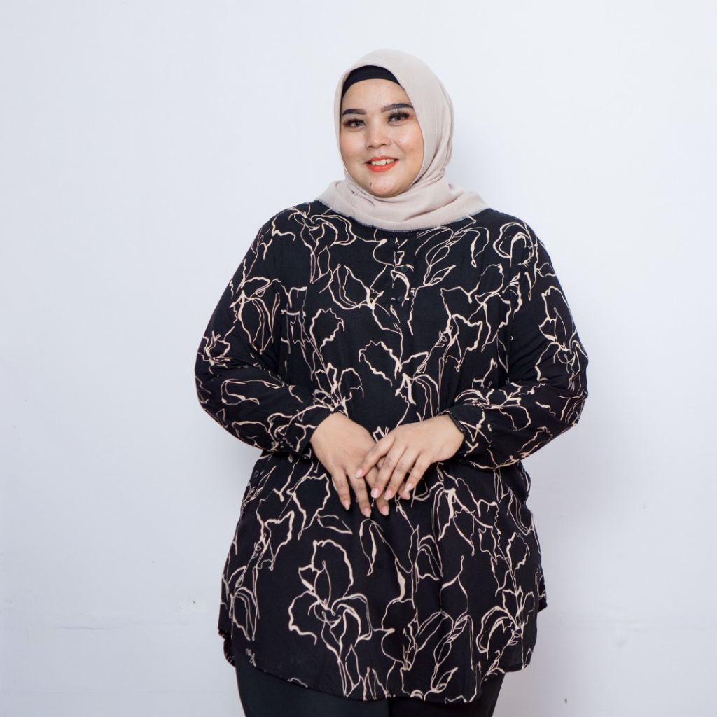 Atasan Blouse Tunik Jumbo Big Size LD 124cm Bahan Rayon Adem Motif Abstrak Terbaru