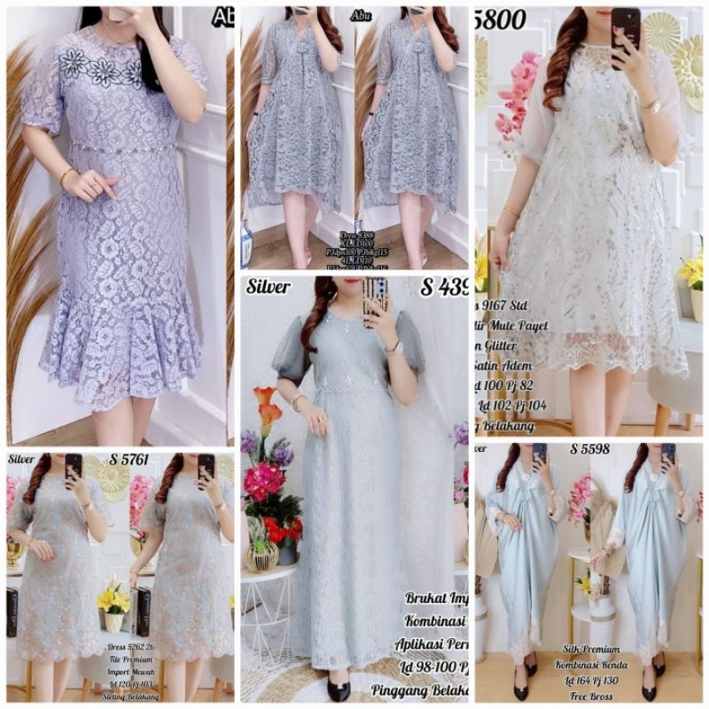 Dress Brukat Mewah GREY/ABU/SILVER (ada 20 motif)