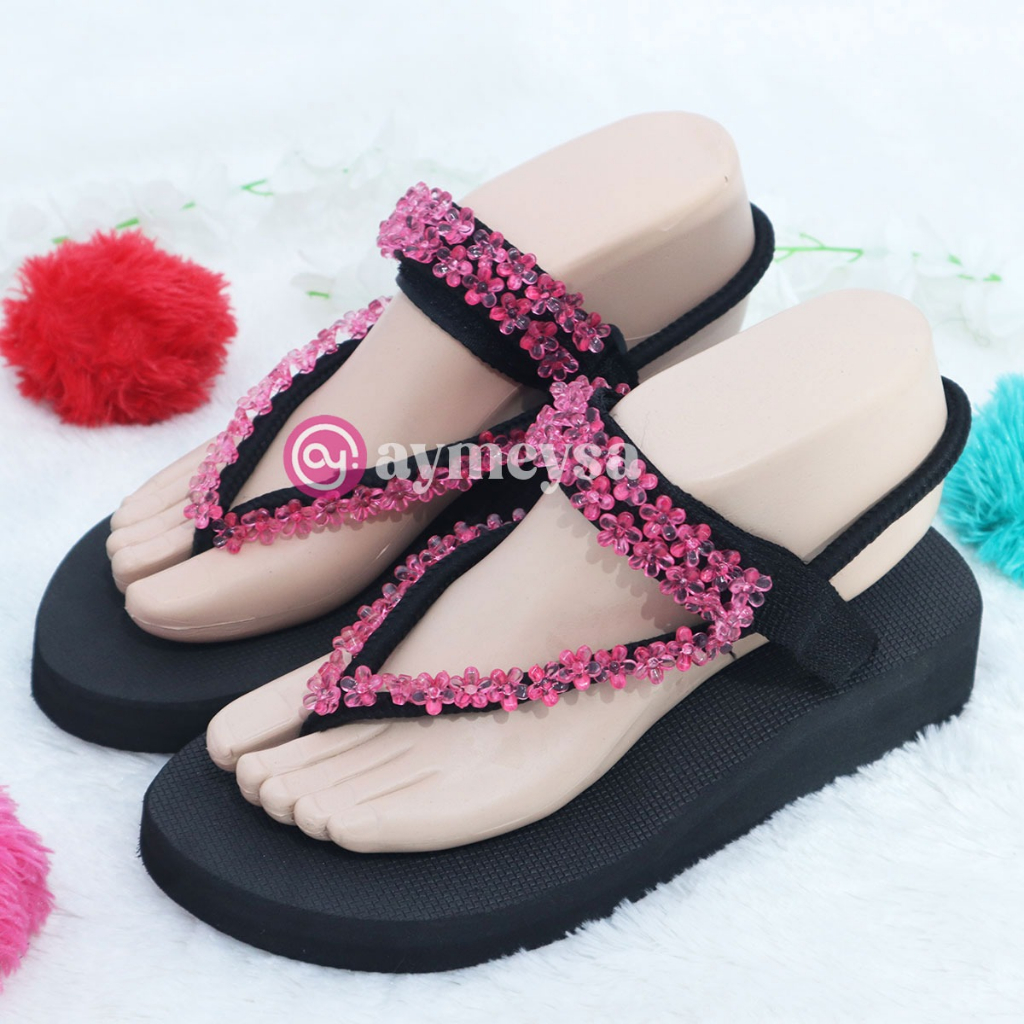 INARA (Beads Sandal - Sandal Mote/Manik Sakura Wanita) Sendal Jepit Tali Wanita Spons Simpel dan Kekinian Terbaru 2023