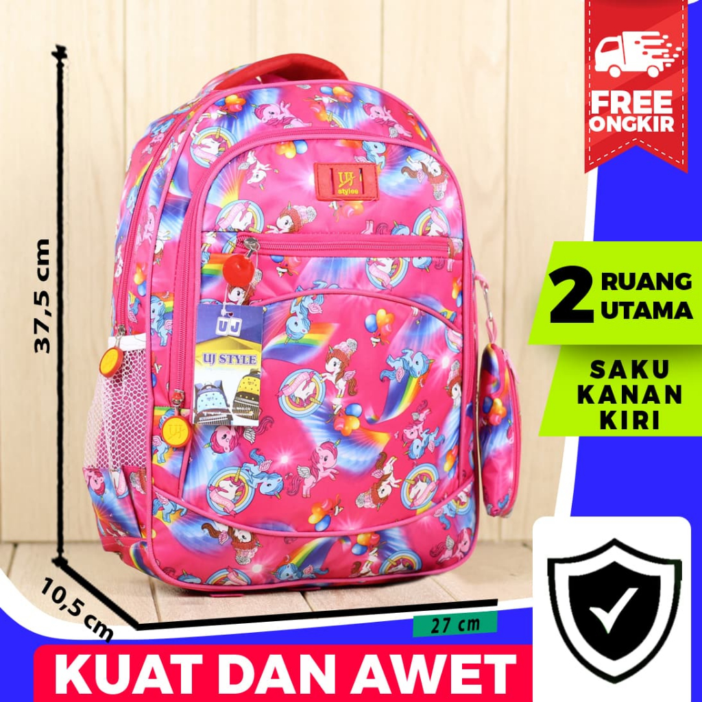 Ransel Anak Perempuan Lucu UJ Stylee Kuda Pony Pink Pink Tas Sekolah Cantik Anak SD Free Tempat Pensil Raincover Imut Termurah Ransel Ngaji Anak